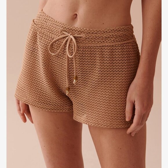 Le Vie en Rose Coconut Crochet Swim Mid Rise Shorts Cover Up Size L - Picture 2 of 13
